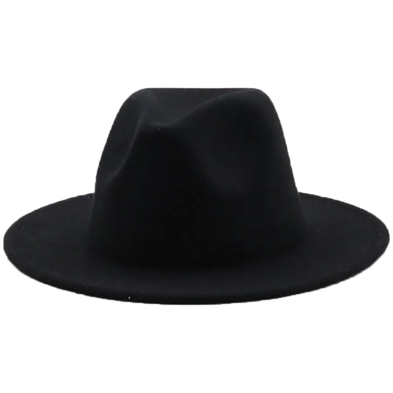 Fedoras women&#39;s Hat Big Brim Autumn Solid Formal Dress Wedding Woman Hat Camel Black White Fedora Felted Classic Cap Winter Hats