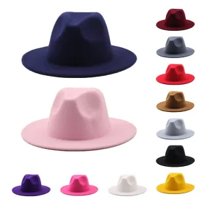 Fedoras women&#39;s Hat Big Brim Autumn Solid Formal Dress Wedding Woman Hat Camel Black White Fedora Felted Classic Cap Winter Hats