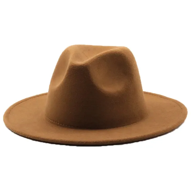 Fedoras women&#39;s Hat Big Brim Autumn Solid Formal Dress Wedding Woman Hat Camel Black White Fedora Felted Classic Cap Winter Hats