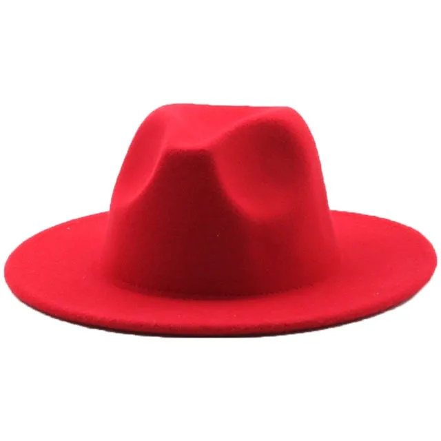 Fedoras women&#39;s Hat Big Brim Autumn Solid Formal Dress Wedding Woman Hat Camel Black White Fedora Felted Classic Cap Winter Hats