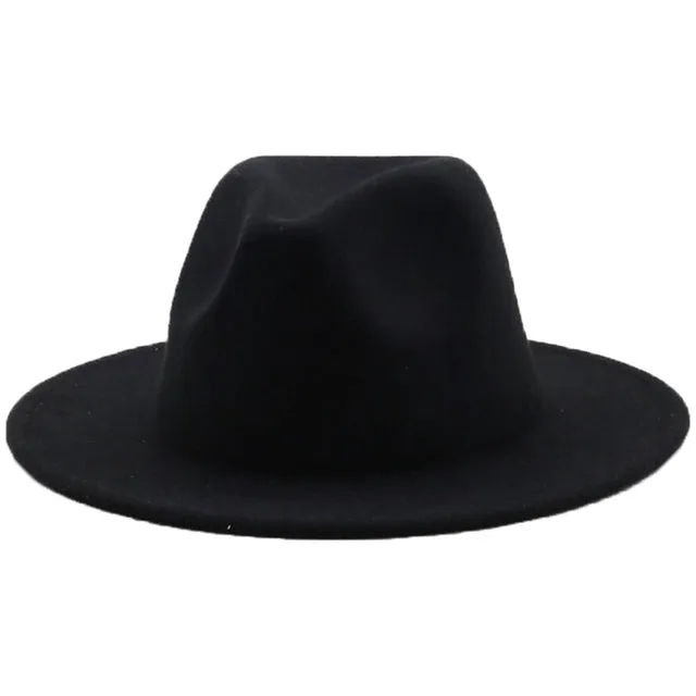 Fedoras women&#39;s Hat Big Brim Autumn Solid Formal Dress Wedding Woman Hat Camel Black White Fedora Felted Classic Cap Winter Hats