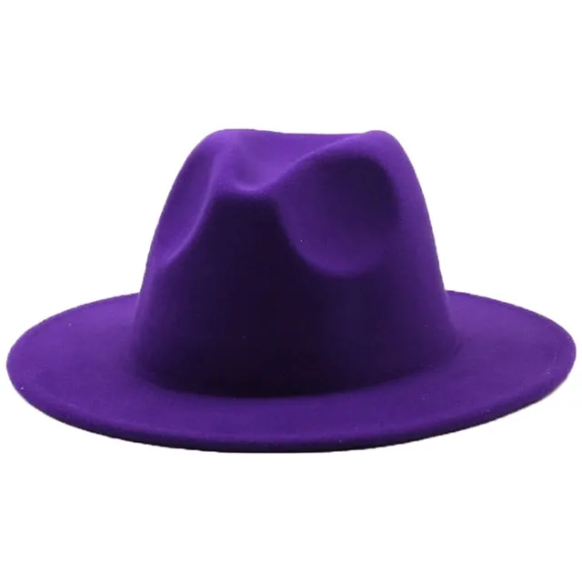 Fedoras women&#39;s Hat Big Brim Autumn Solid Formal Dress Wedding Woman Hat Camel Black White Fedora Felted Classic Cap Winter Hats