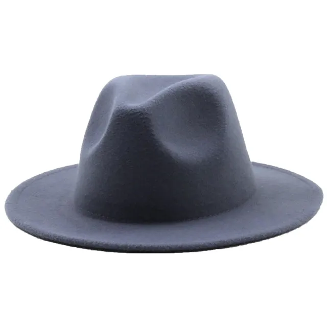 Fedoras women&#39;s Hat Big Brim Autumn Solid Formal Dress Wedding Woman Hat Camel Black White Fedora Felted Classic Cap Winter Hats