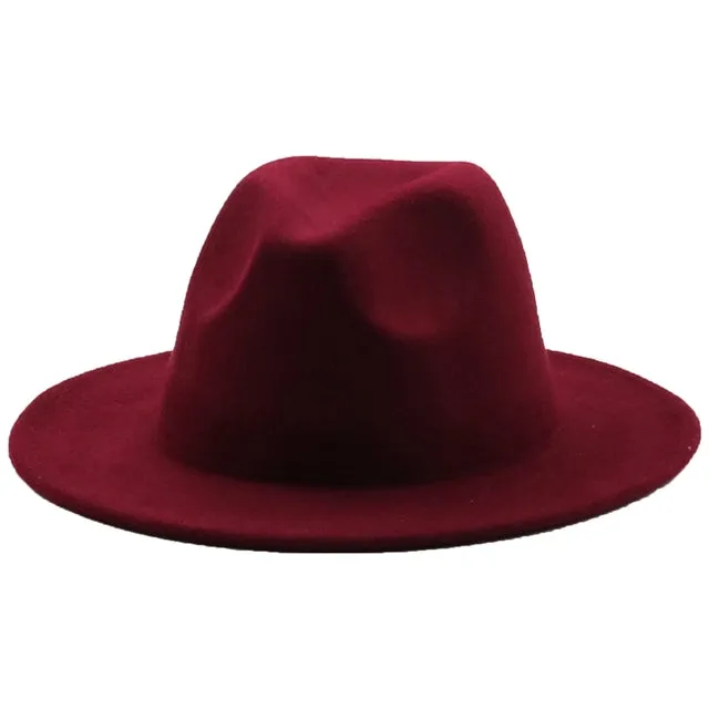 Fedoras women&#39;s Hat Big Brim Autumn Solid Formal Dress Wedding Woman Hat Camel Black White Fedora Felted Classic Cap Winter Hats