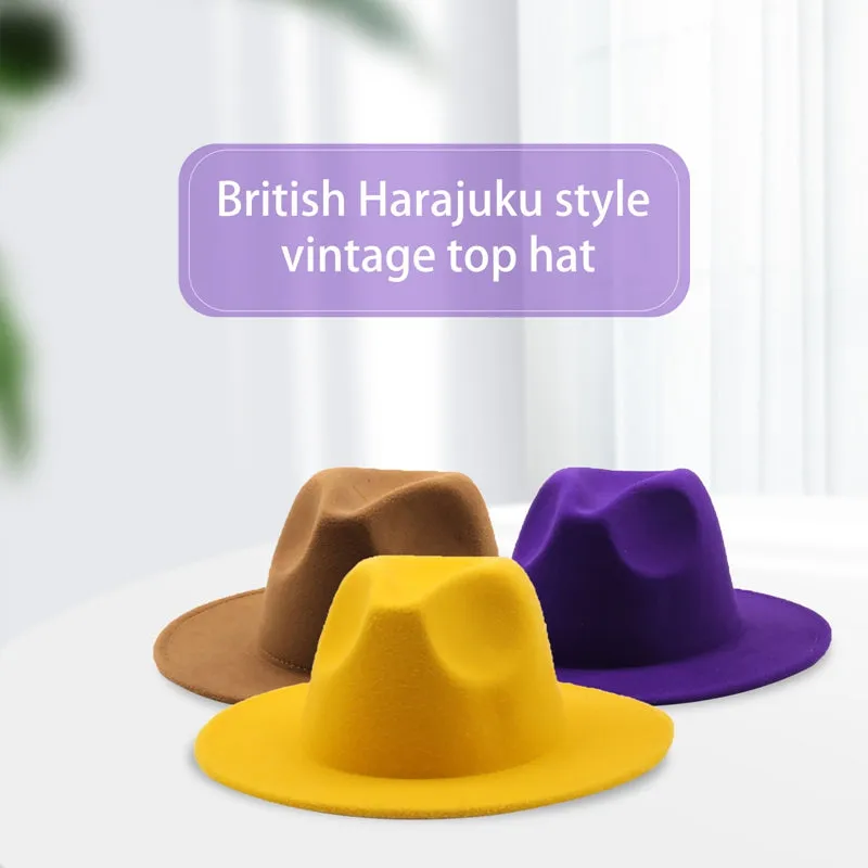 Fedoras women&#39;s Hat Big Brim Autumn Solid Formal Dress Wedding Woman Hat Camel Black White Fedora Felted Classic Cap Winter Hats