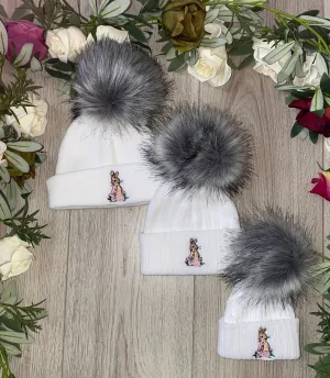 Flopsy Bunny luxury Faux Fur single Pom Hat white/grey