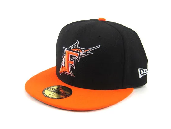 Florida Marlins New Era 59Fifty Fitted Hats (BLACK BRIGHT ORANGE GRAY UNDER BRIM)