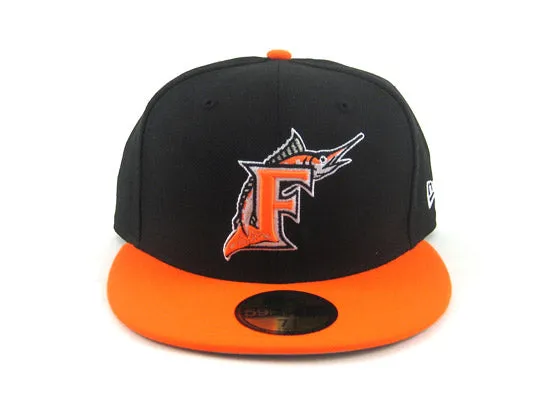 Florida Marlins New Era 59Fifty Fitted Hats (BLACK BRIGHT ORANGE GRAY UNDER BRIM)