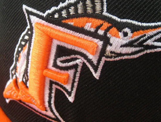 Florida Marlins New Era 59Fifty Fitted Hats (BLACK BRIGHT ORANGE GRAY UNDER BRIM)