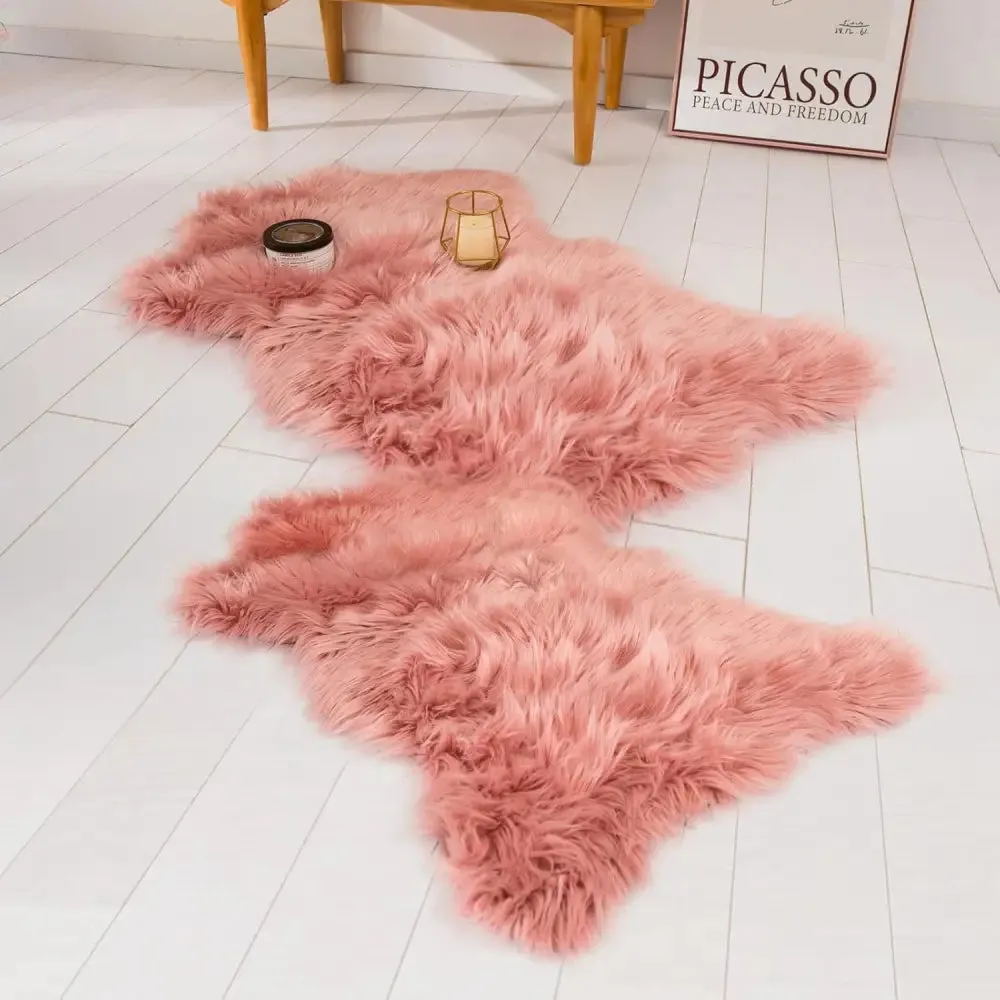 Fluffy Faux Sheepskin Fur Area Rug for Living Room