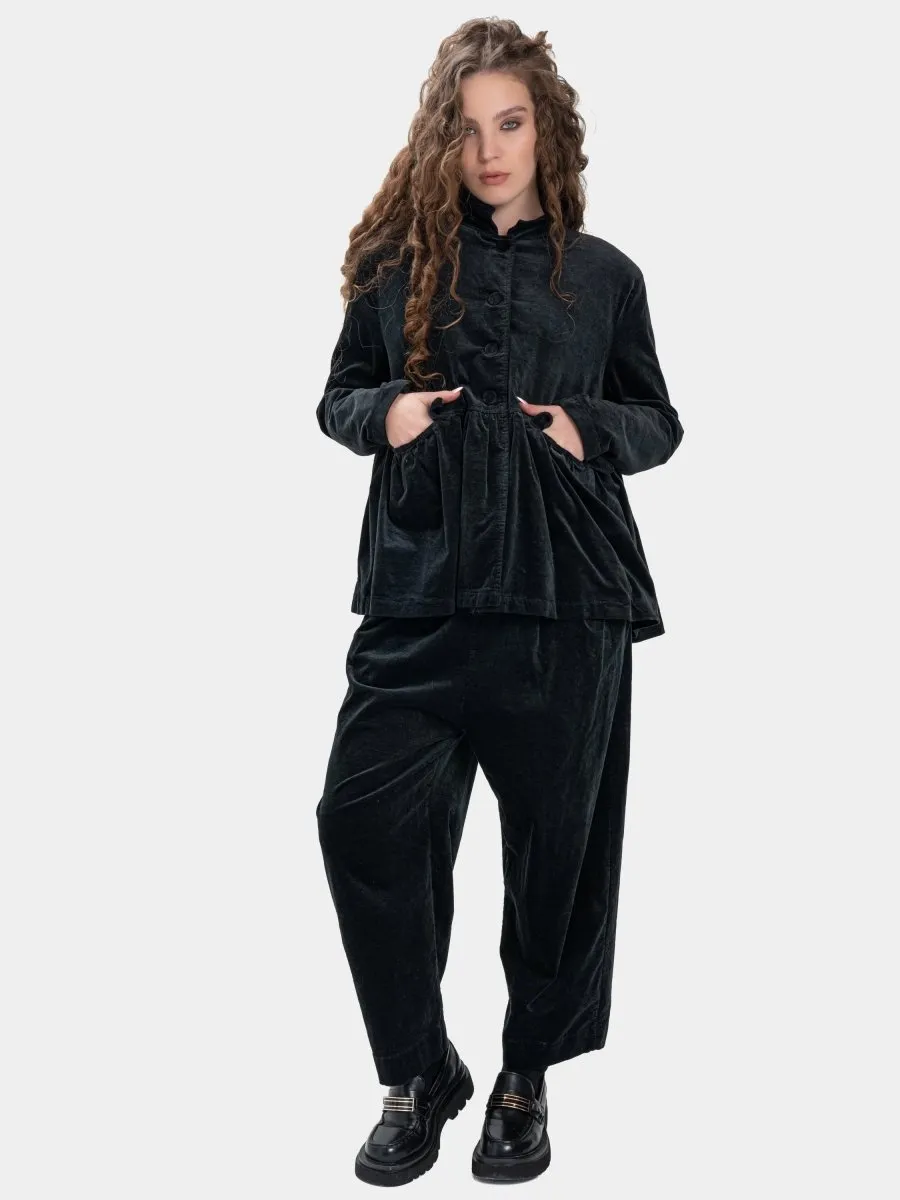 Gathered Velvet Jacket with Flap Pockets