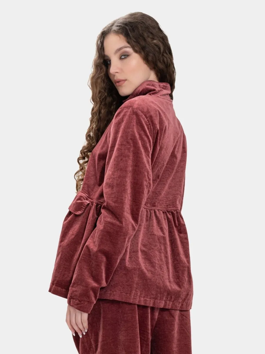 Gathered Velvet Jacket with Flap Pockets