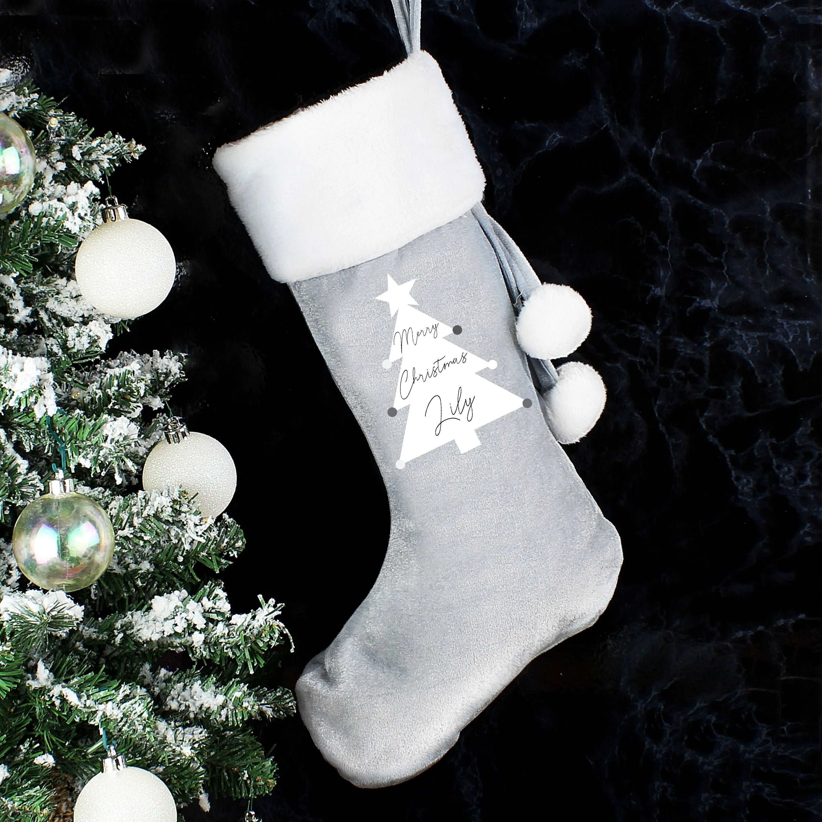 Grey Christmas Tree Stocking