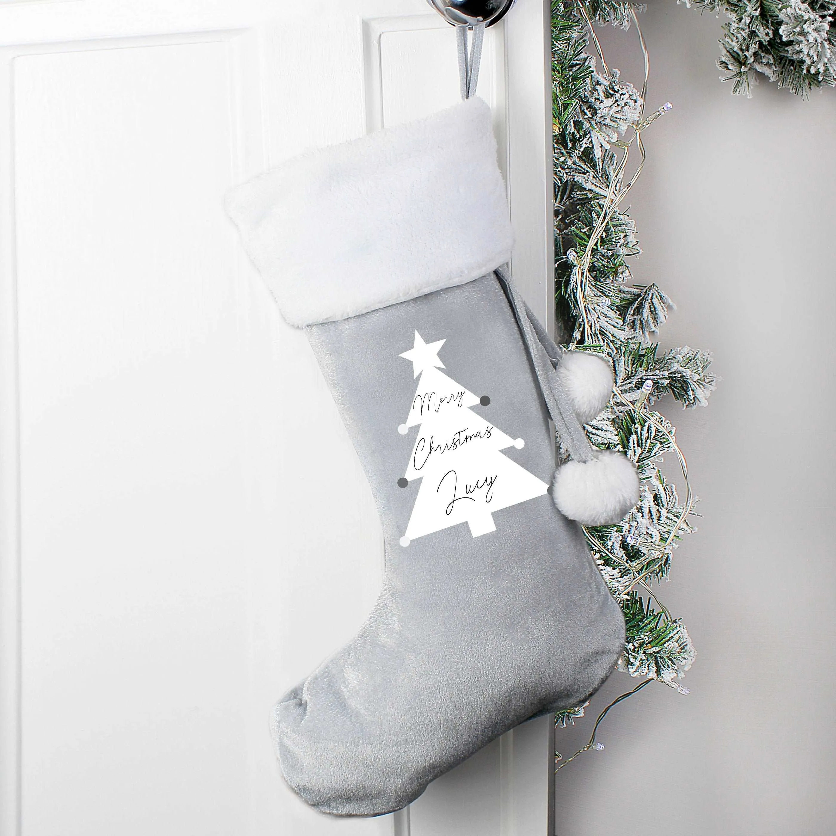 Grey Christmas Tree Stocking