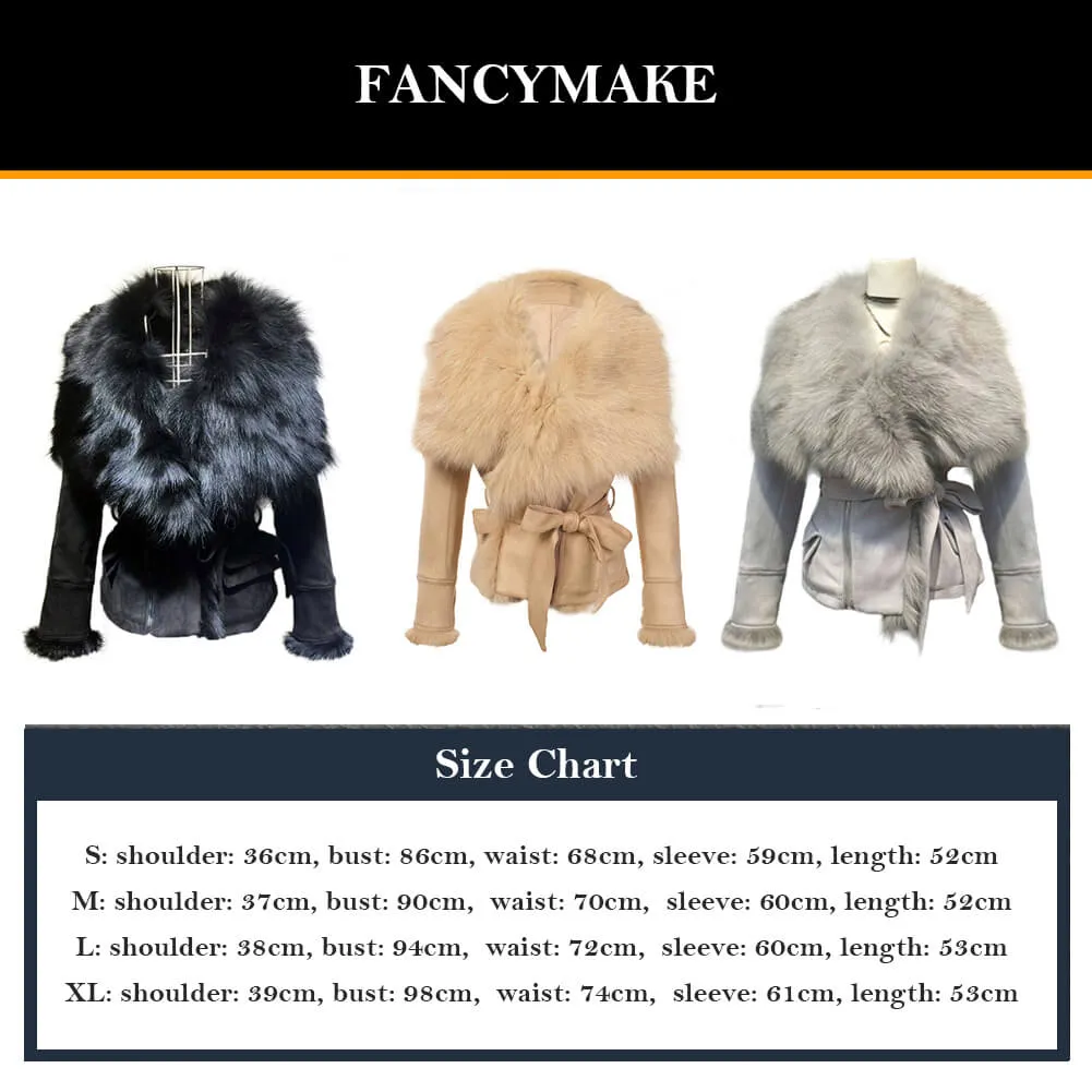 Luxury Suede Real Fox Fur Collar Coat
