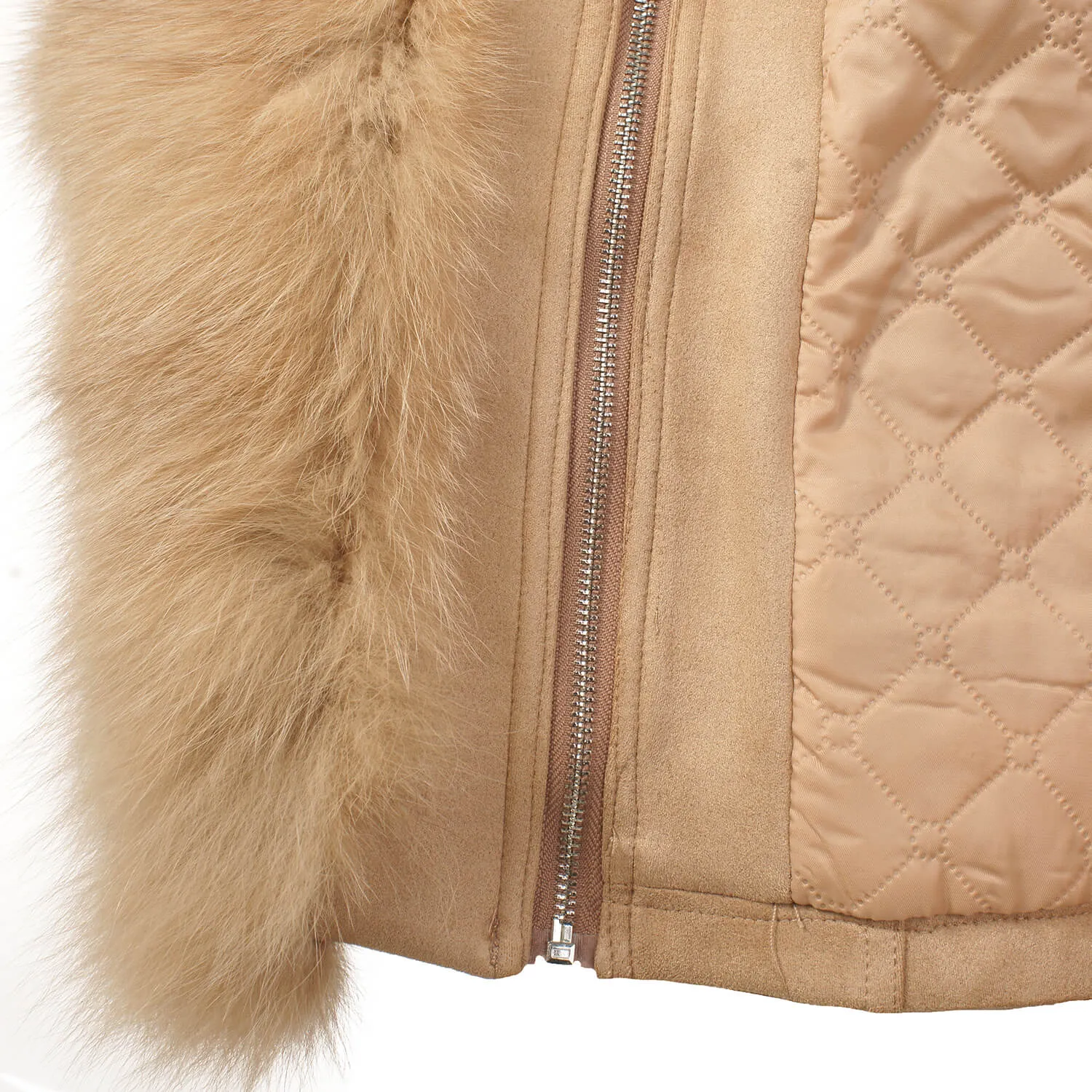 Luxury Suede Real Fox Fur Collar Coat