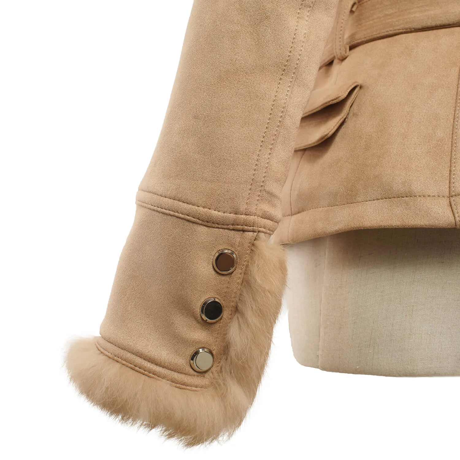 Luxury Suede Real Fox Fur Collar Coat