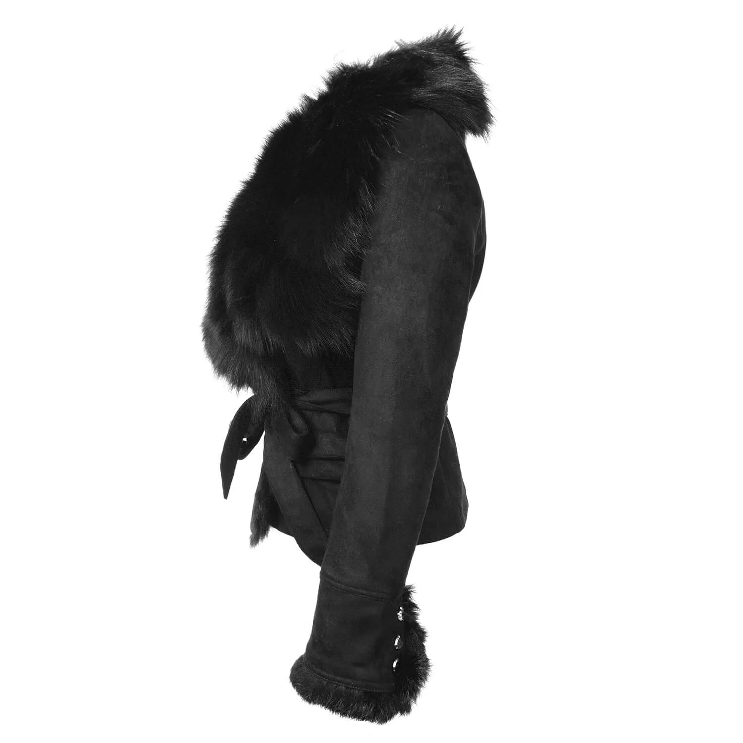 Luxury Suede Real Fox Fur Collar Coat