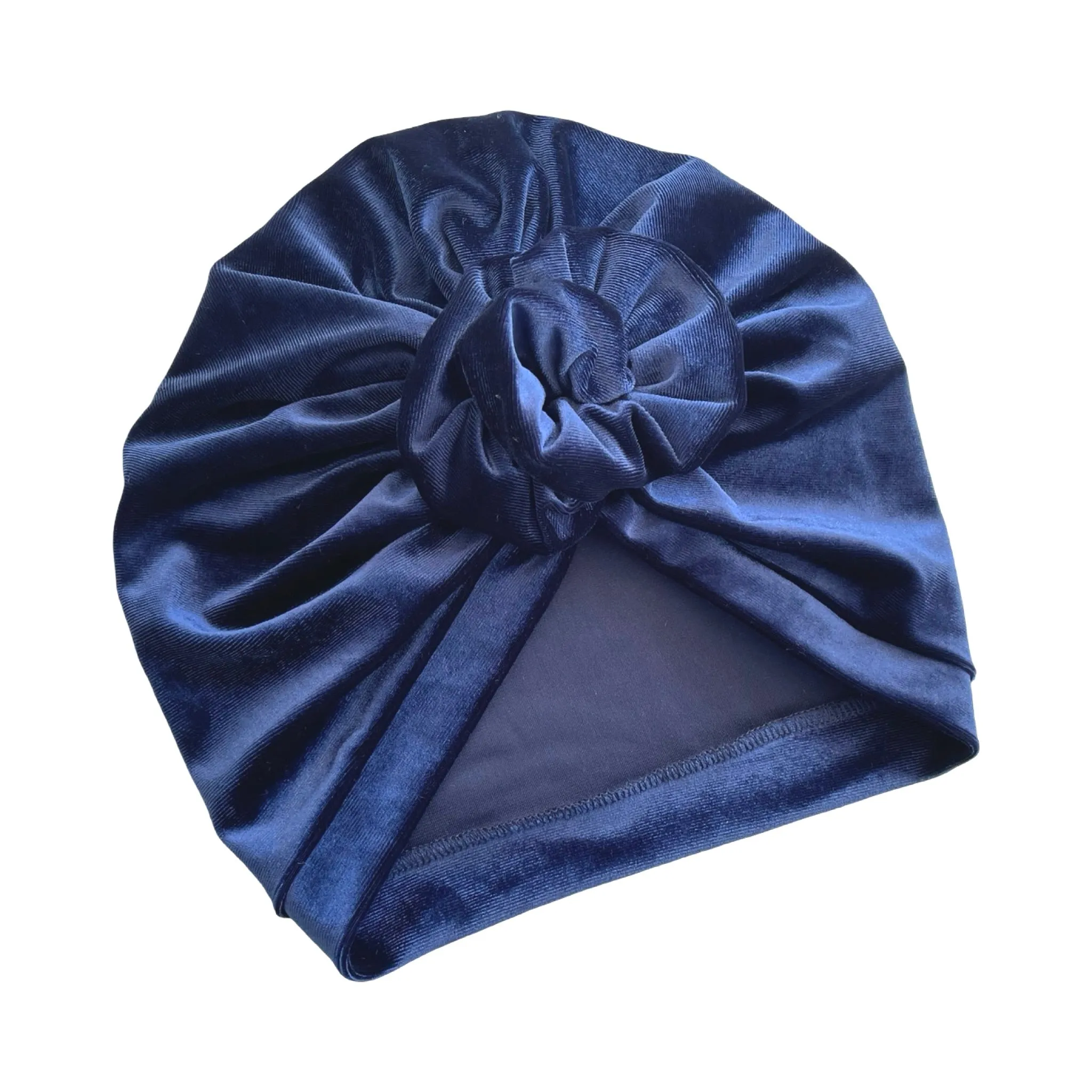 Navy Blue Velvet Rosette Knot Turban Hat