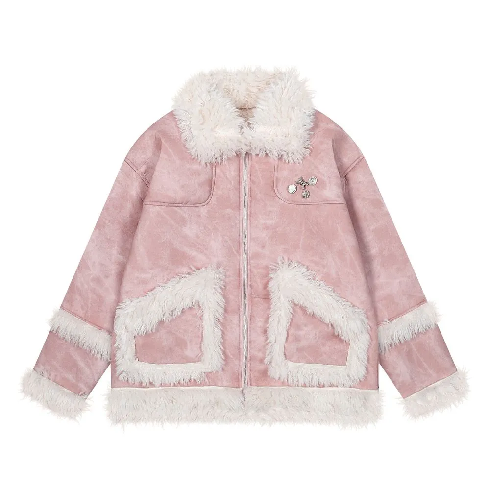 【NOW TREND】Retro Suede Fur Collar Coat