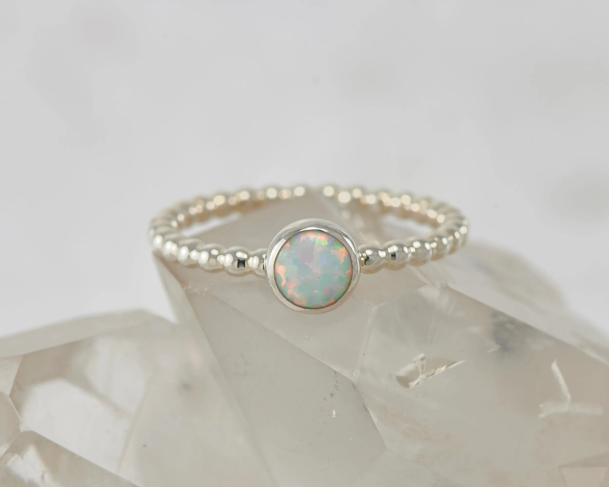 Opal Ring Beaded Silver