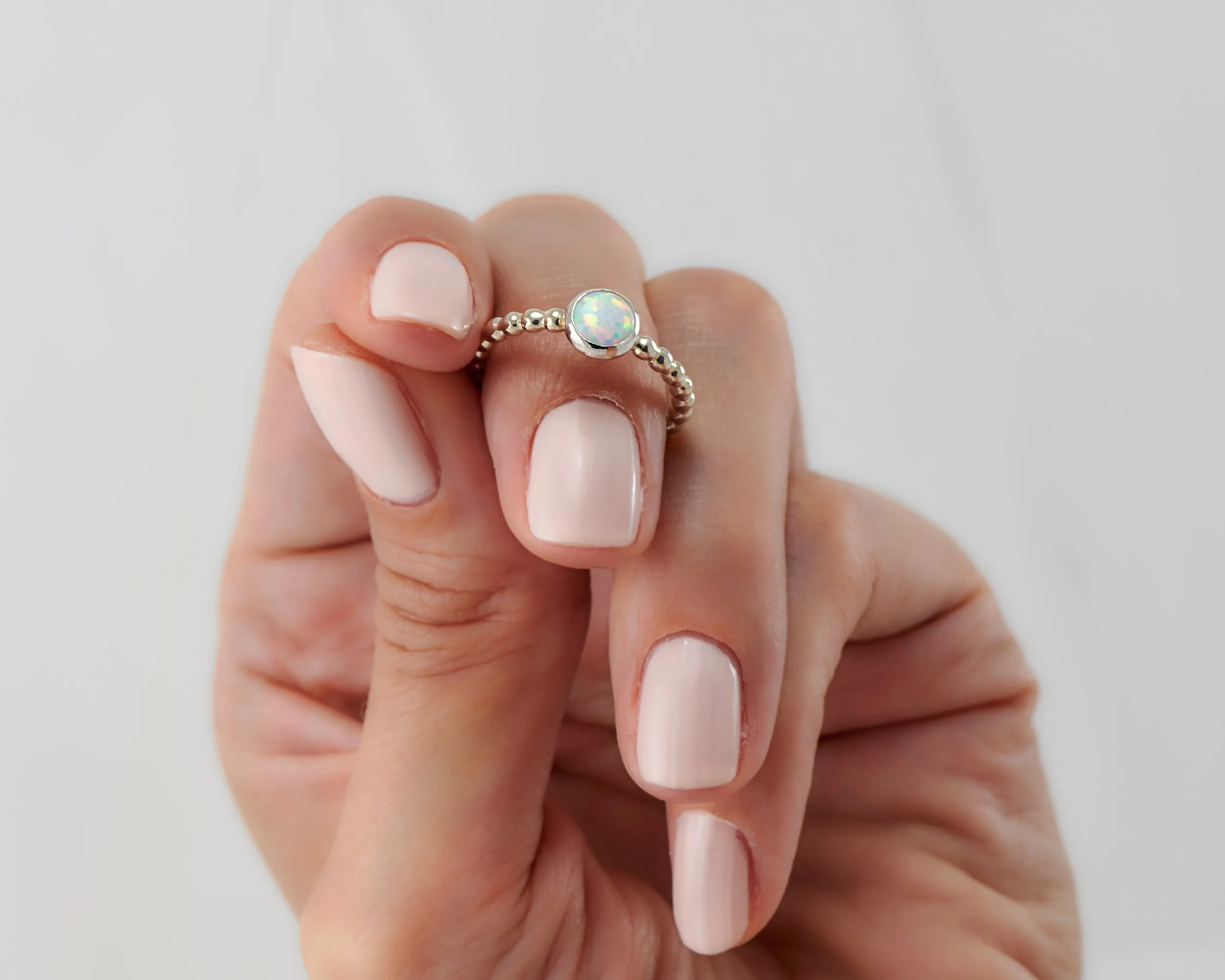 Opal Ring Beaded Silver