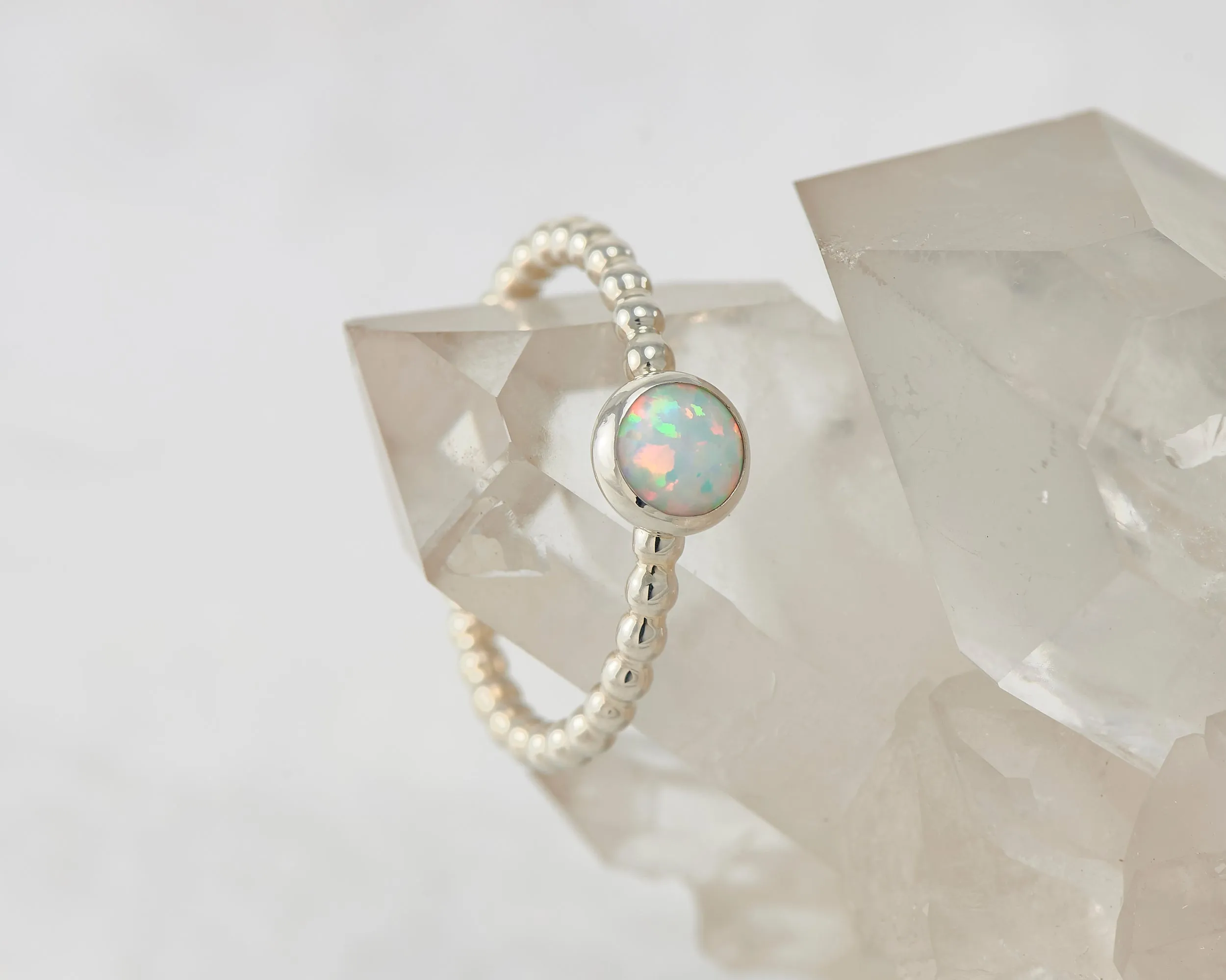 Opal Ring Beaded Silver