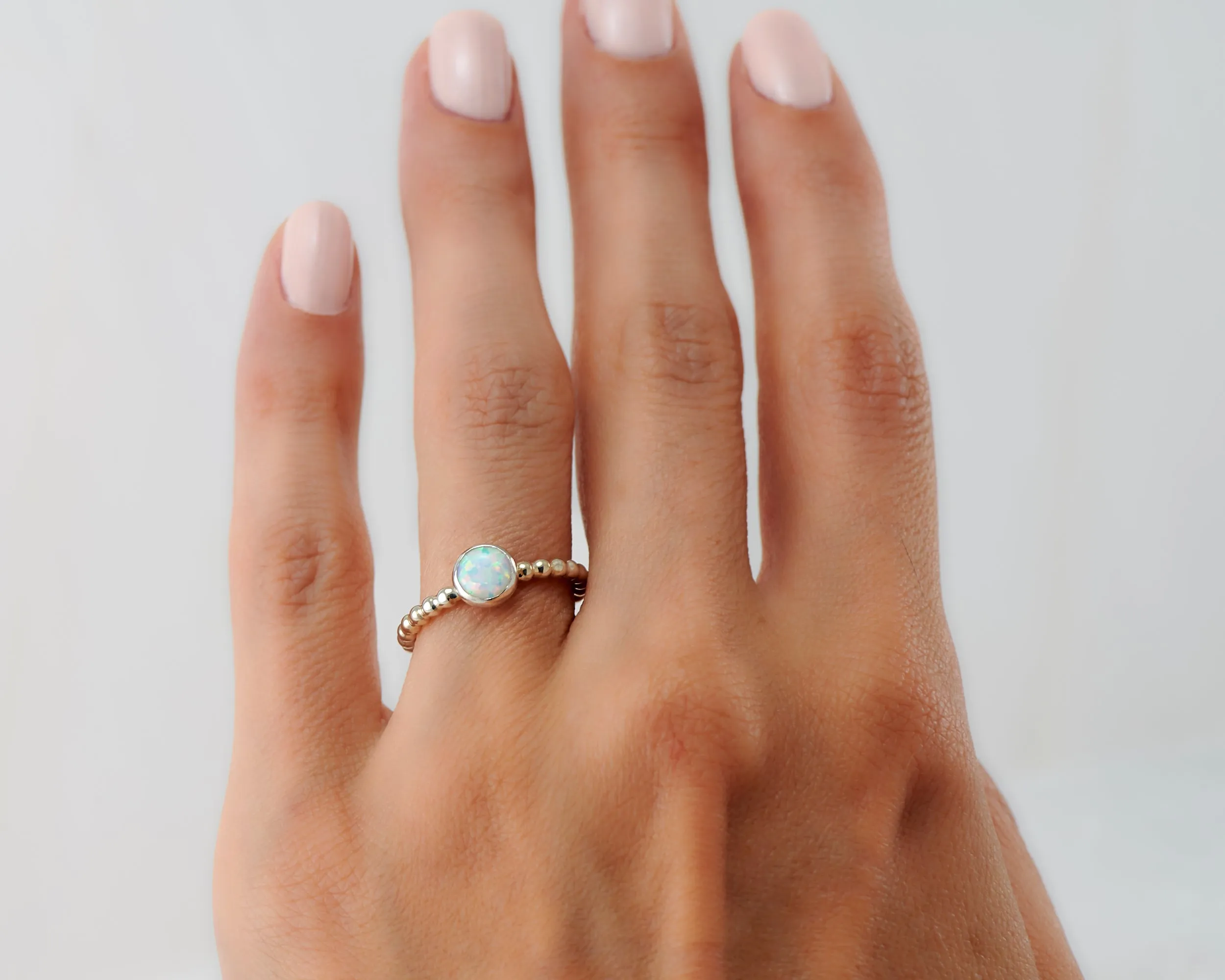 Opal Ring Beaded Silver