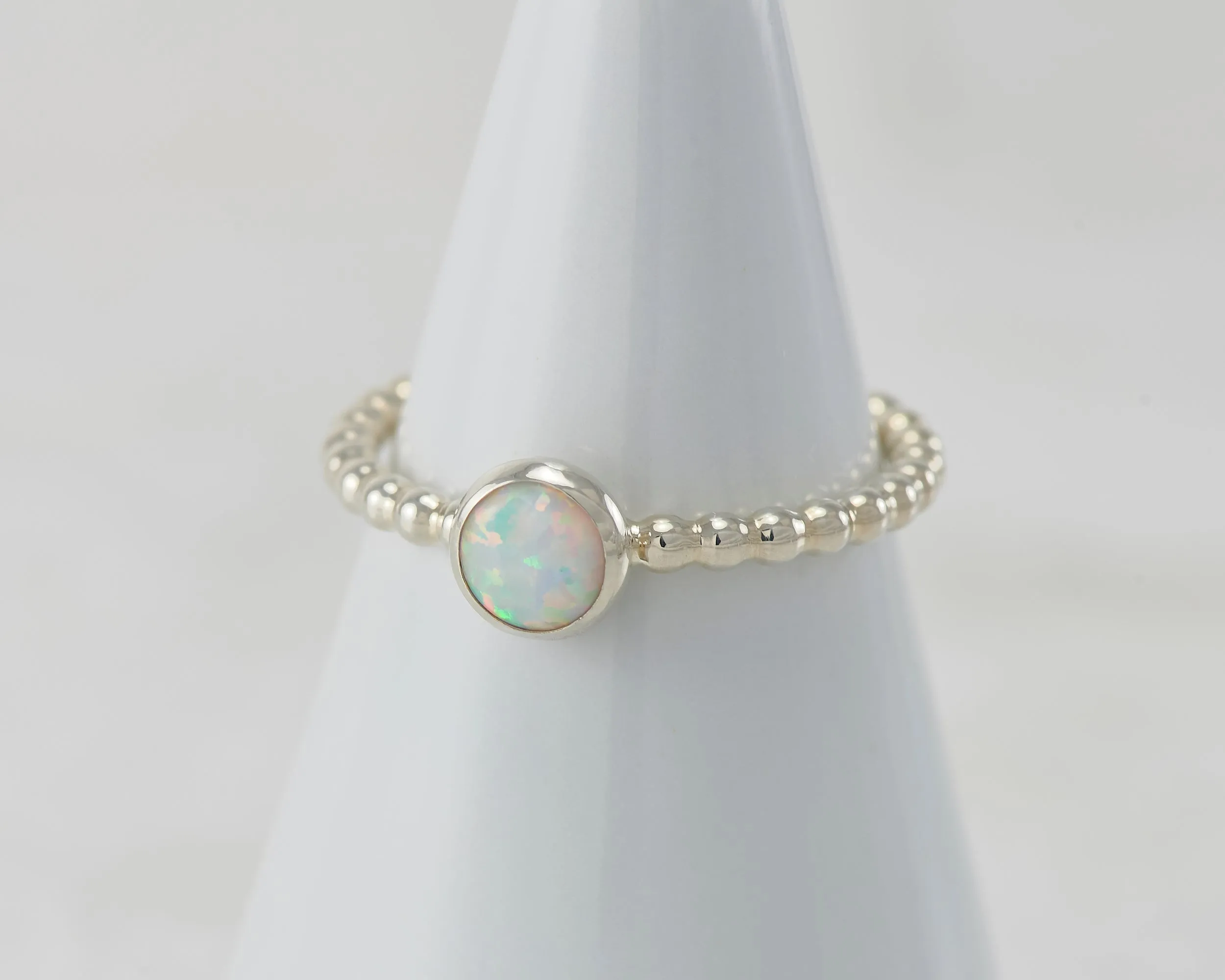 Opal Ring Beaded Silver