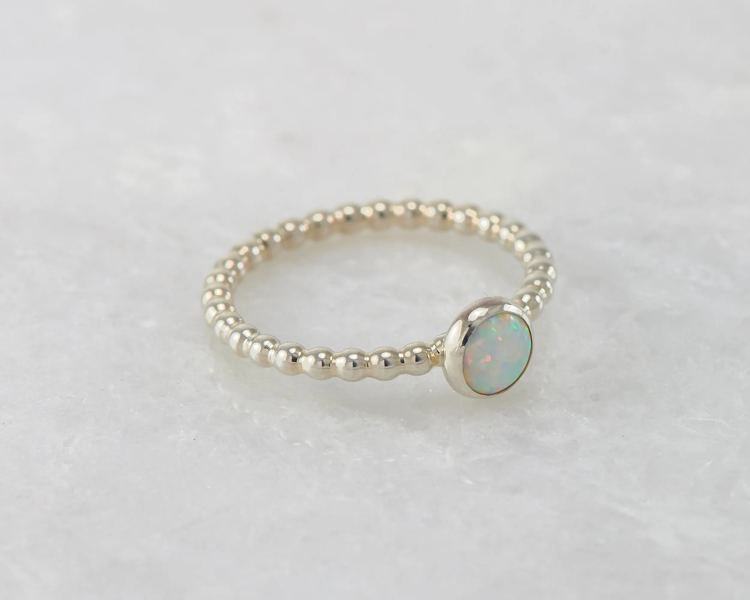 Opal Ring Beaded Silver