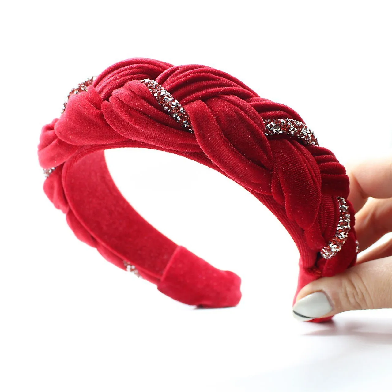 Pink Velvet and Rhinestones Headband
