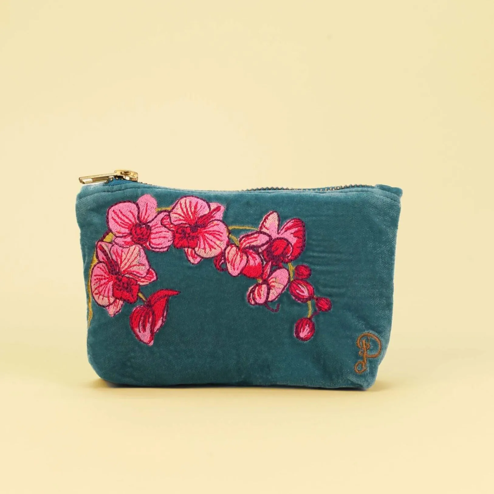 Powder Spring Orchid Mini Velvet Pouch/Purse - Teal