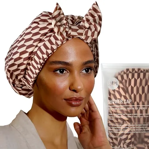 Reusable Shower Cap for Women Reusable Waterproof – Leakproof, Nonslip Hair Cap for Shower w/Comfy Flexiband – Soft, Breathable, Durable Shower Caps by SMPL OBJECTS (Diamond)