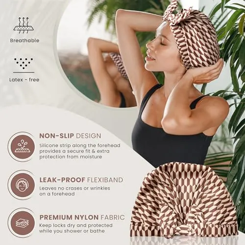 Reusable Shower Cap for Women Reusable Waterproof – Leakproof, Nonslip Hair Cap for Shower w/Comfy Flexiband – Soft, Breathable, Durable Shower Caps by SMPL OBJECTS (Diamond)