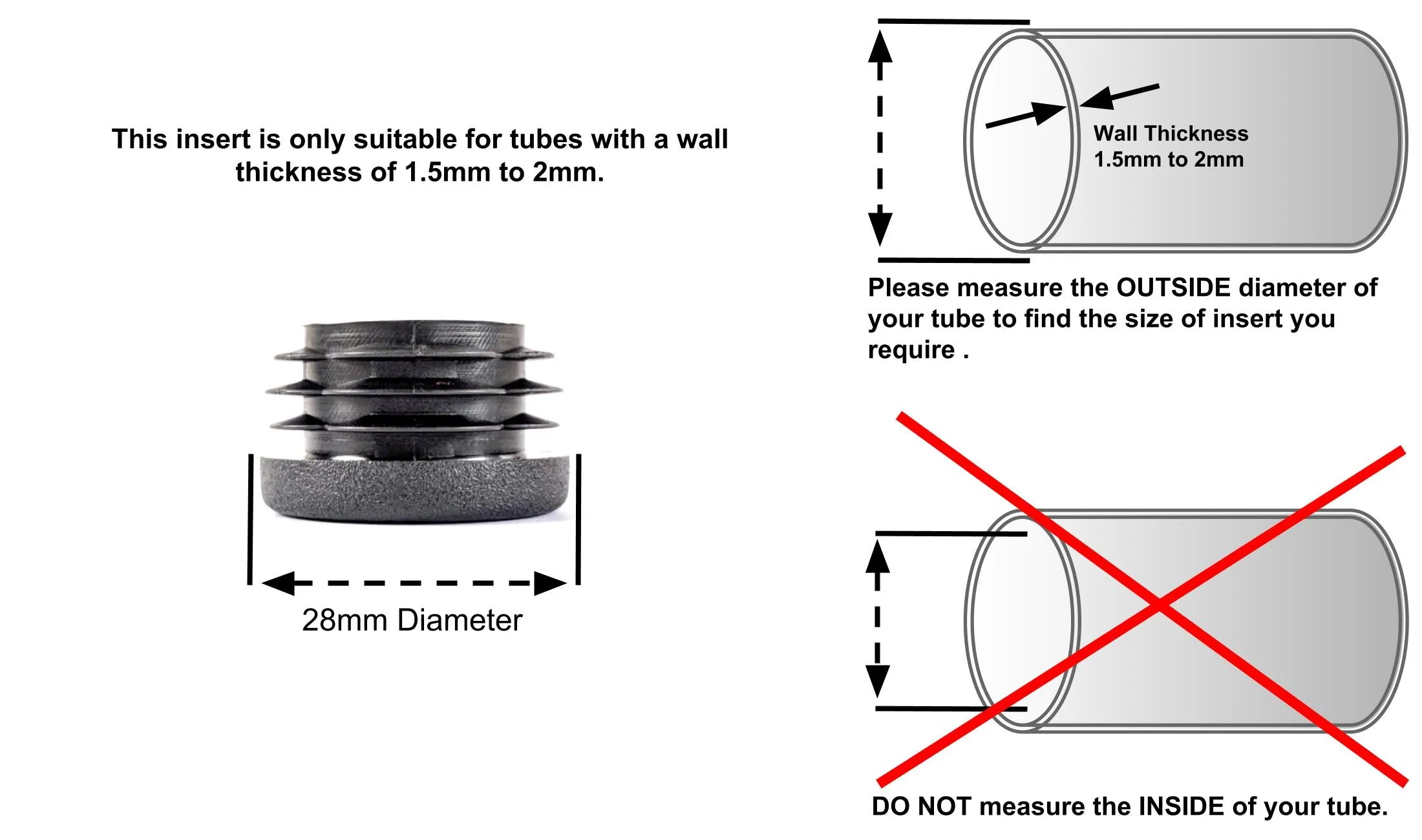 Round Tube Inserts 28mm Black | Made in Germany | Keay Vital Parts