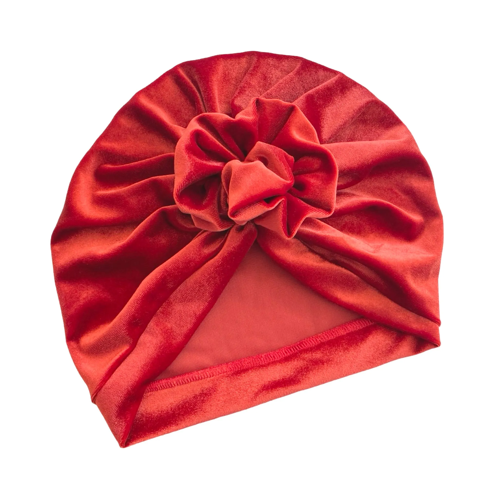 Rust Orange Velvet Rosette Knot Turban Hat