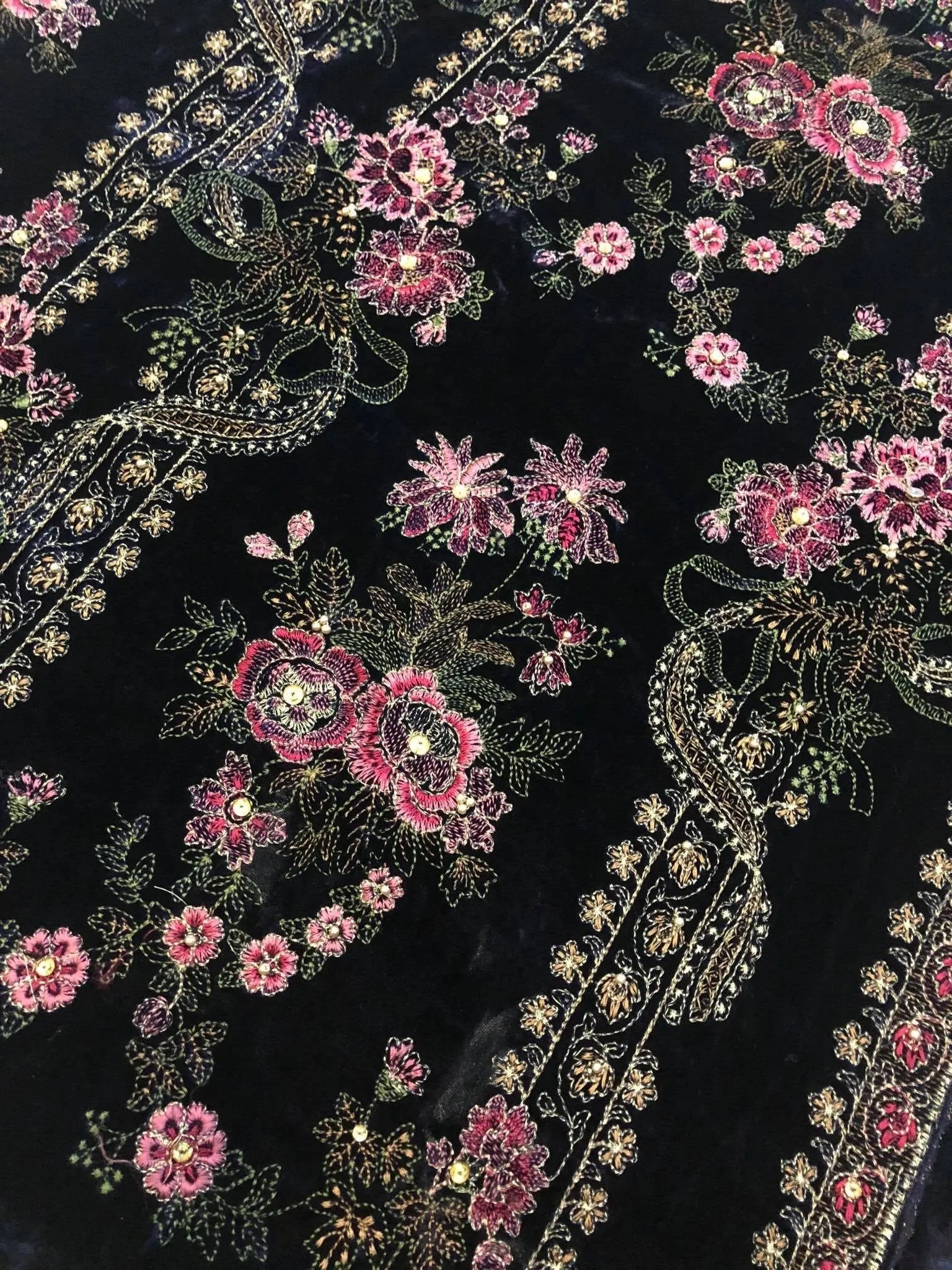 Sarinnah Premium 11 navy blue-Embroided Fine quality Velvet shawl.