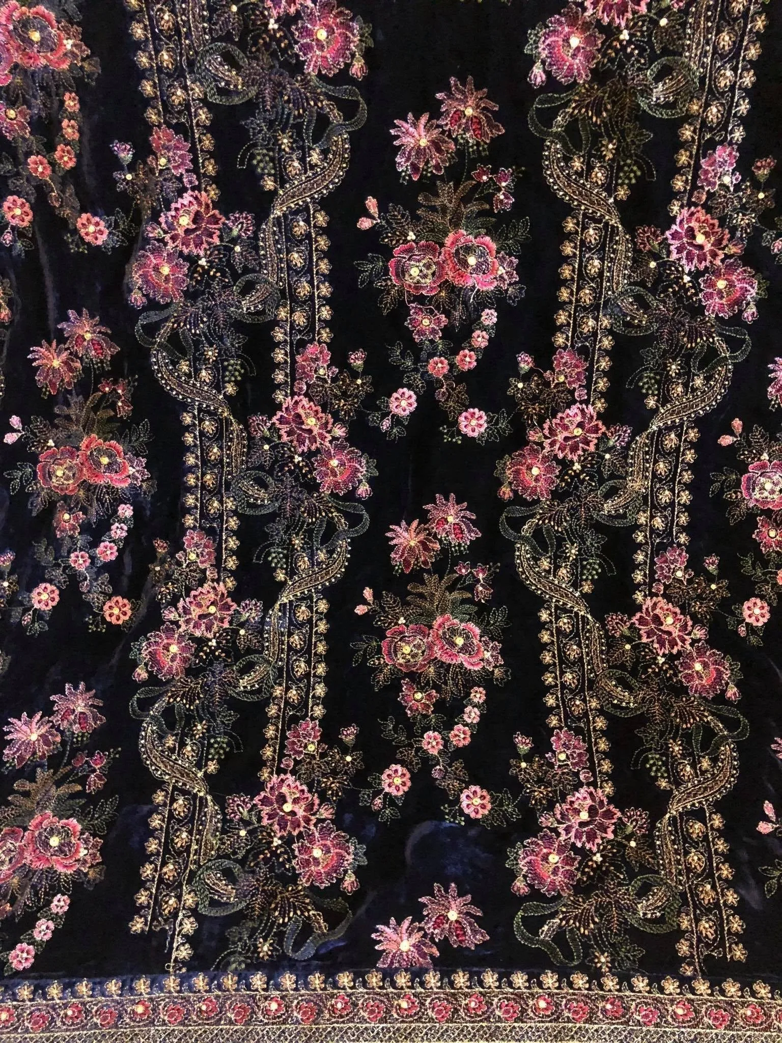 Sarinnah Premium 11 navy blue-Embroided Fine quality Velvet shawl.