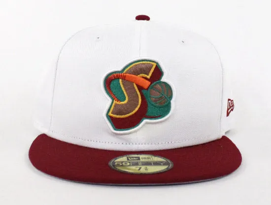 Seattle SuperSonics New Era 59FIFTY Fitted Hat (White Cardinal Gray Under Brim)