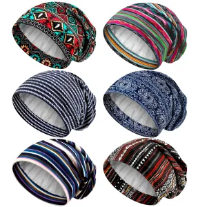 Sintege 6 Pcs Satin Lined Bonnet Sleep Cap for Women Men African Silk Soft Beanie Hair Sleep Wrap for Natural Curly Braids(Retro Patterns)