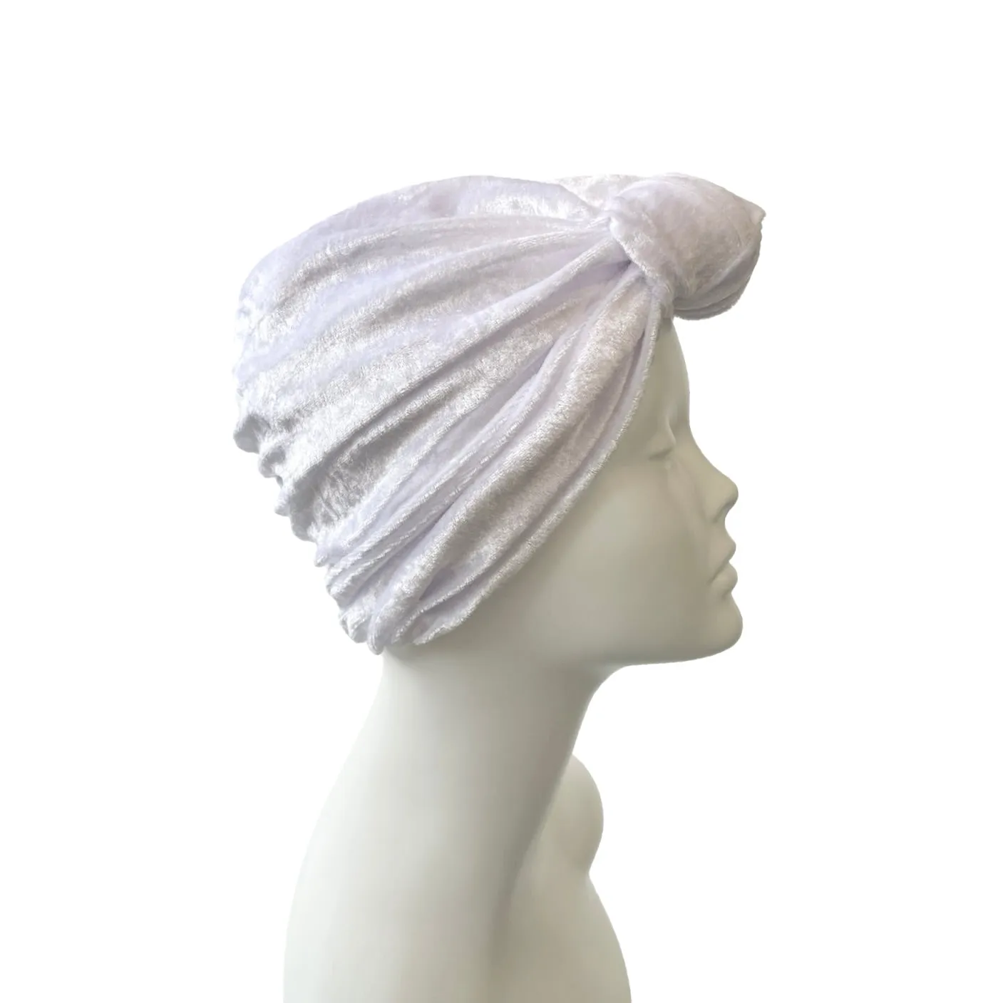 Soft White Crushed Velvet Knot Vintage Turban Hat