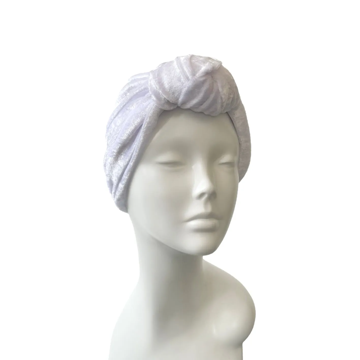 Soft White Crushed Velvet Knot Vintage Turban Hat