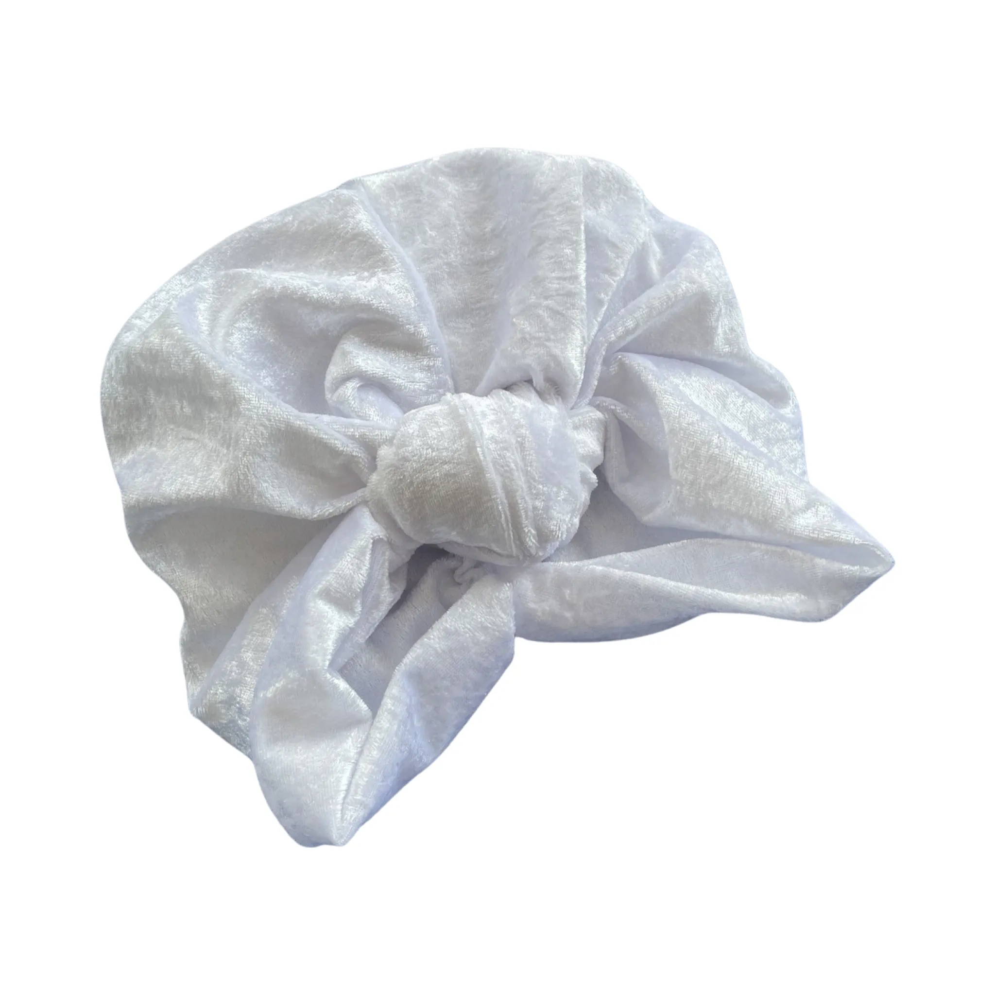 Soft White Crushed Velvet Knot Vintage Turban Hat