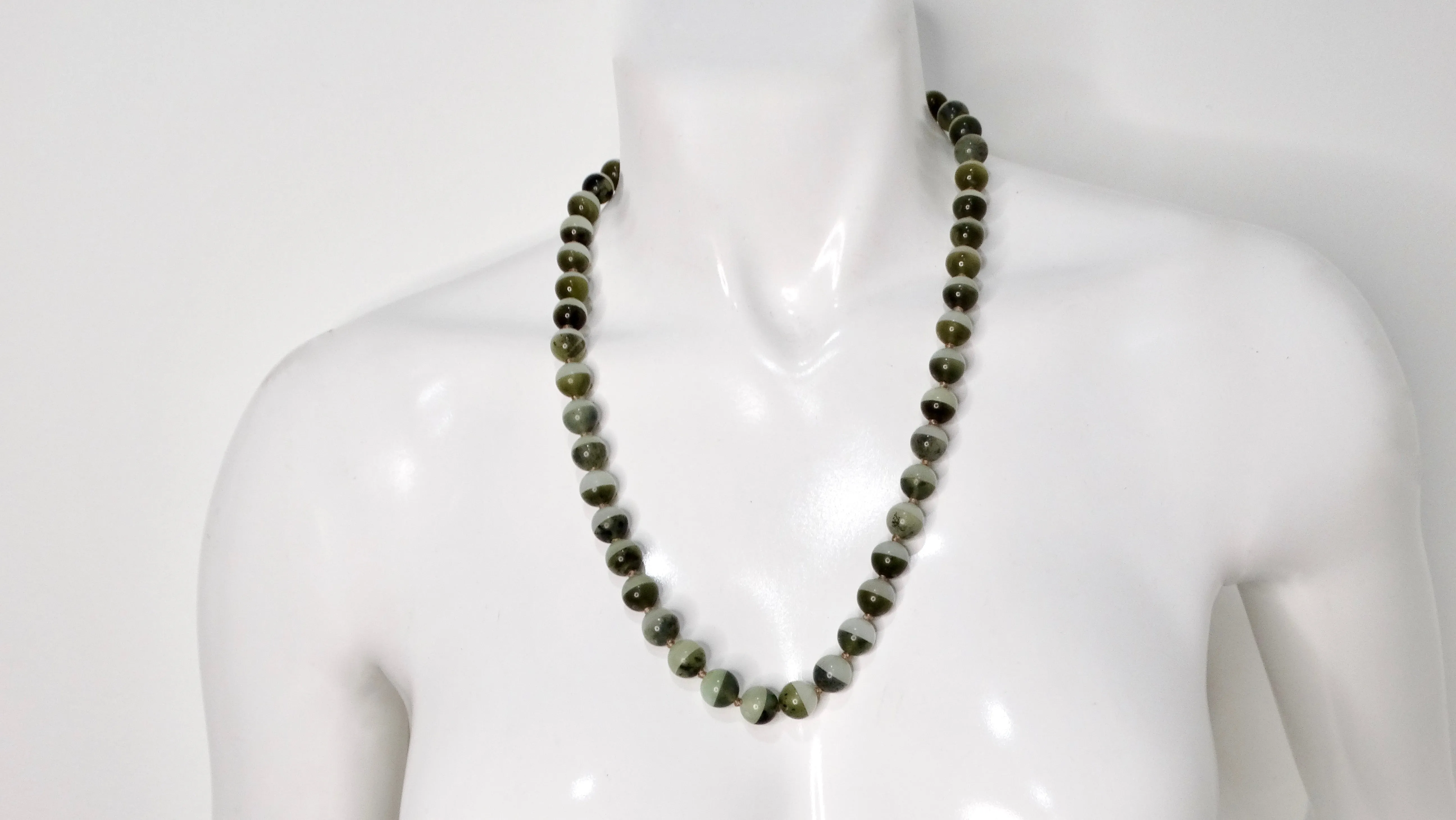Two-Tone Jade & Sterling Silver Beaded Necklace