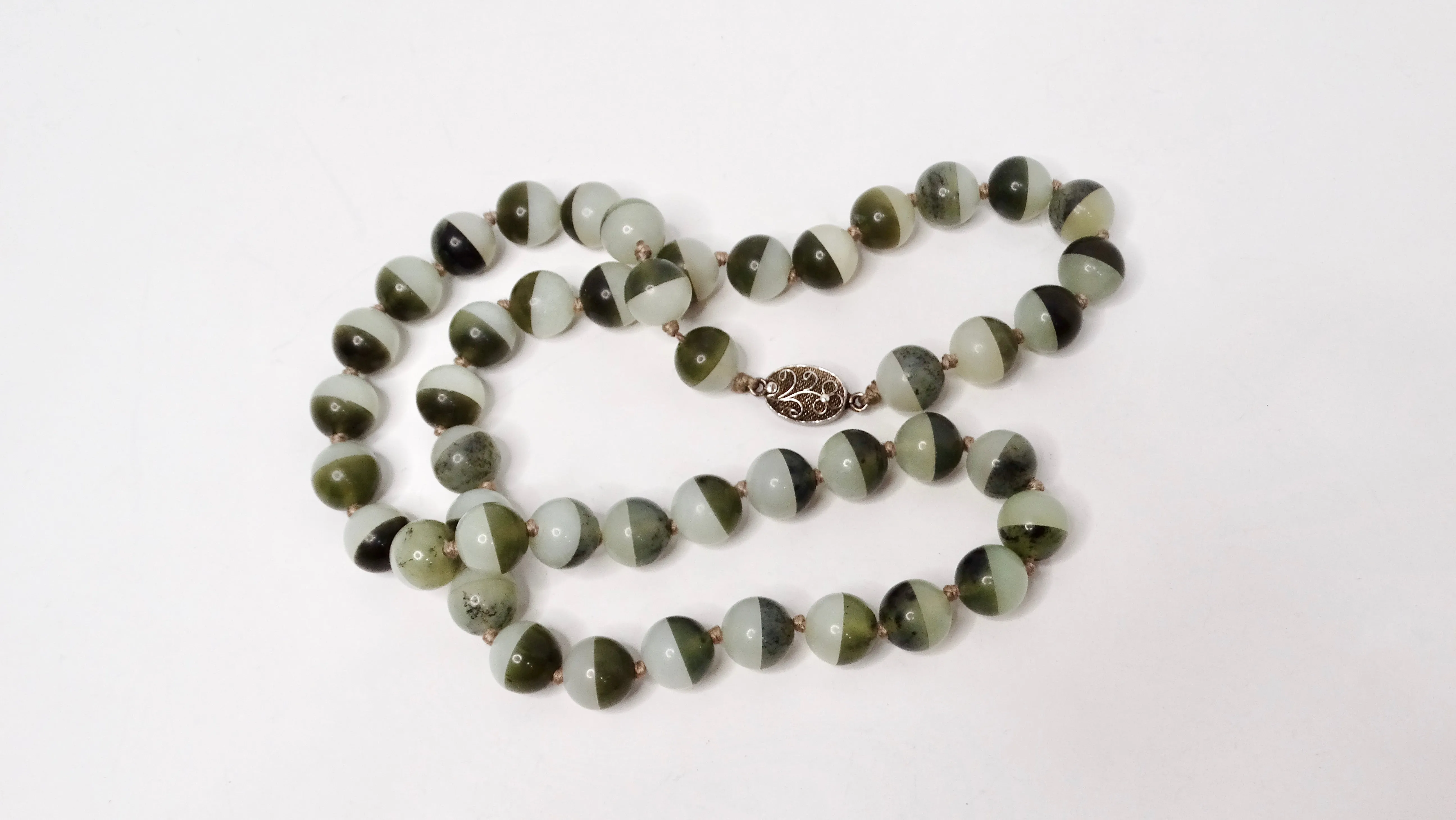 Two-Tone Jade & Sterling Silver Beaded Necklace