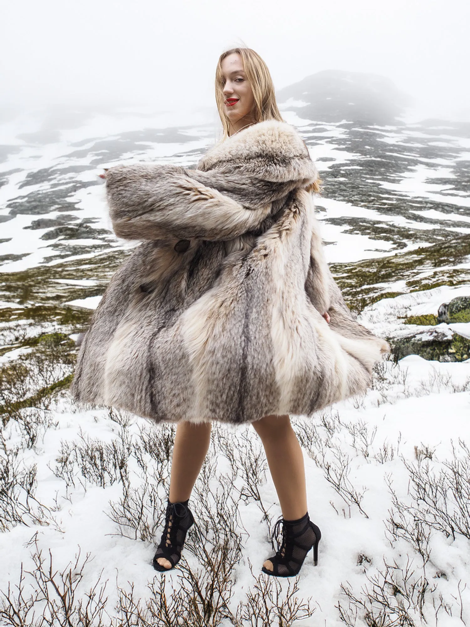 Unisex Soft Plush Fur Coat Large Shawl Collar Vintage M/L