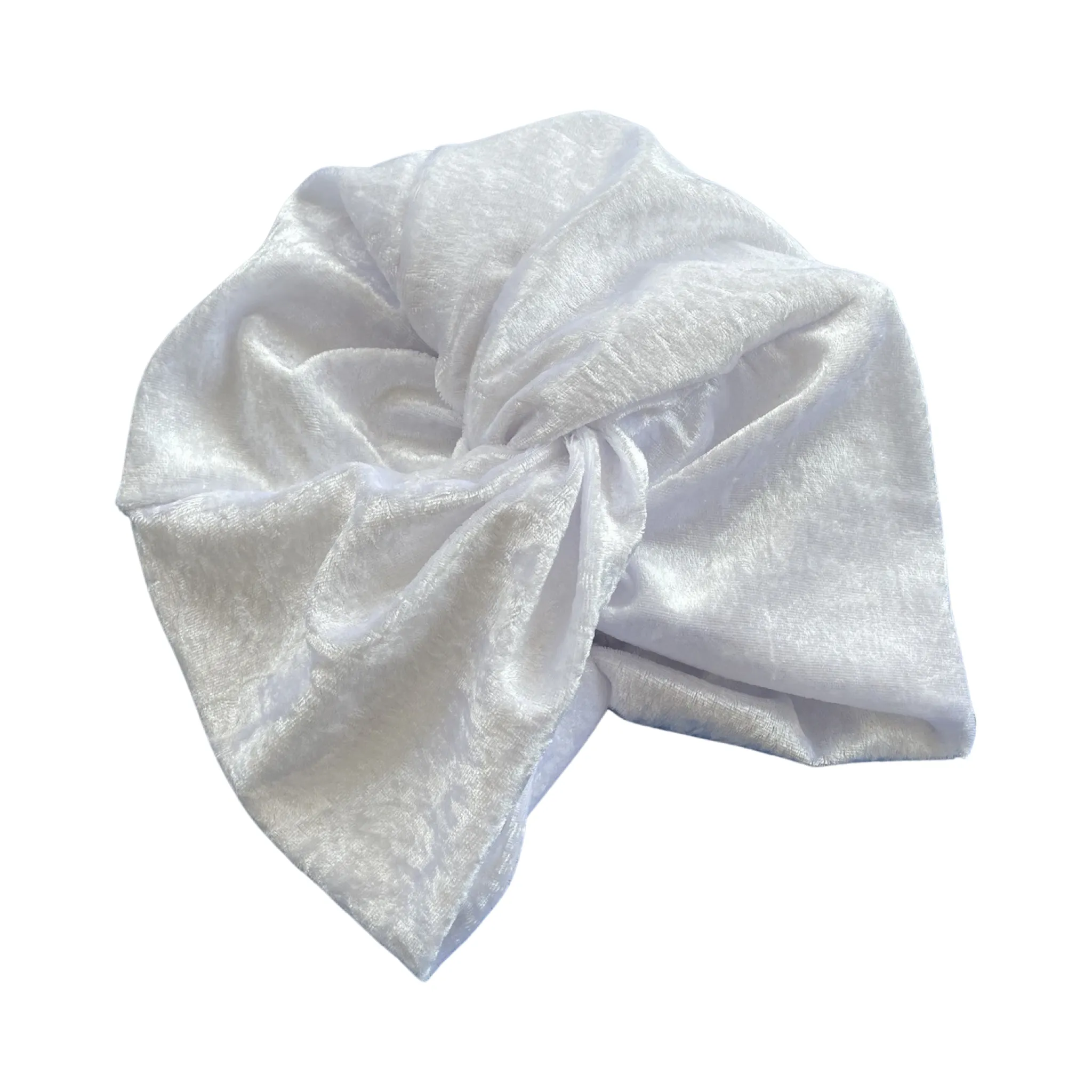 White Crushed Velvet Velour Twisted Turban Hat