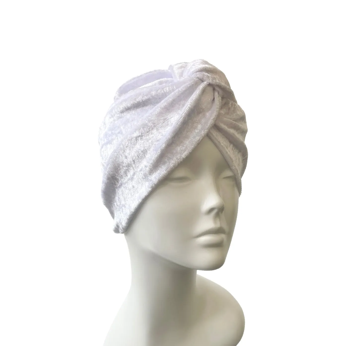 White Crushed Velvet Velour Twisted Turban Hat