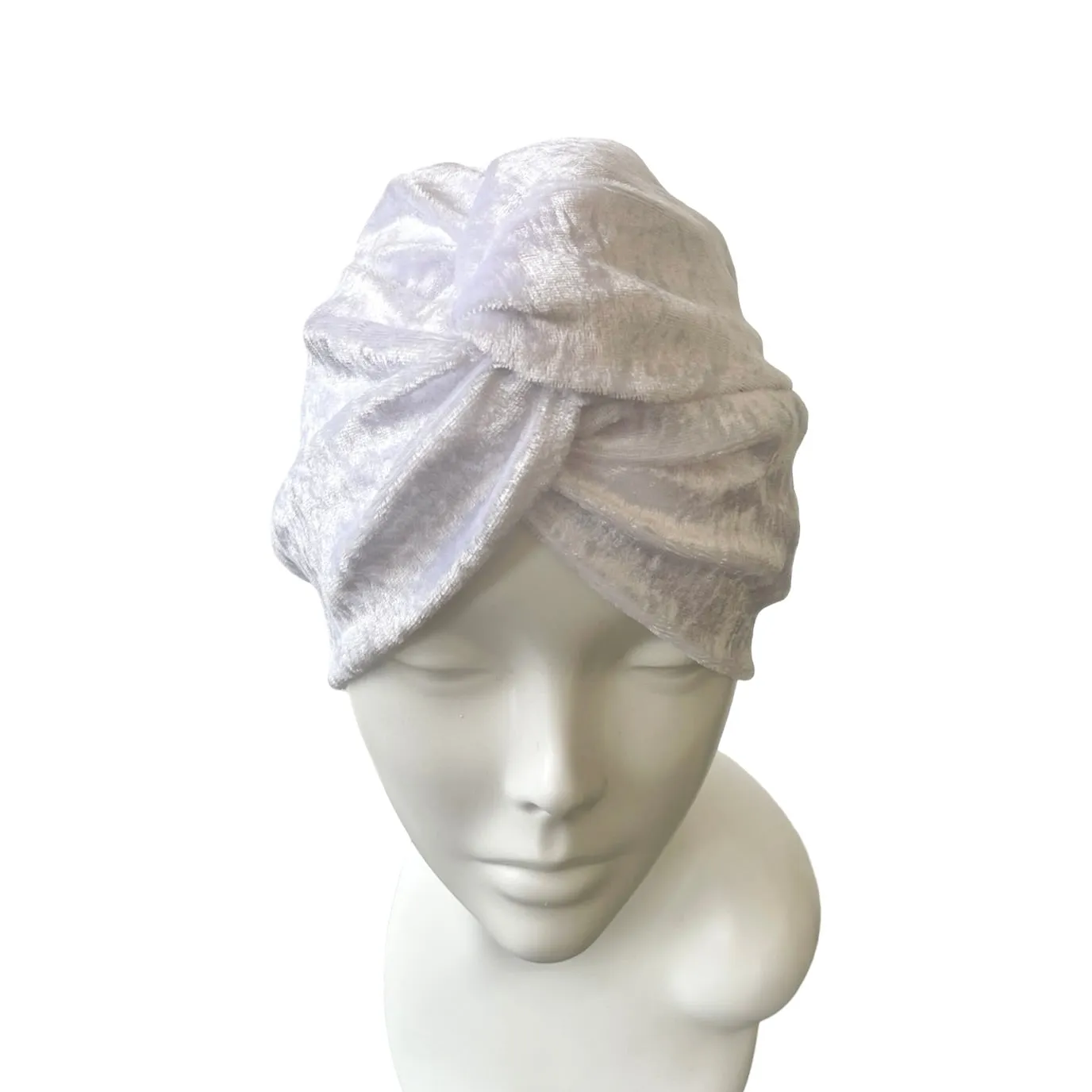 White Crushed Velvet Velour Twisted Turban Hat