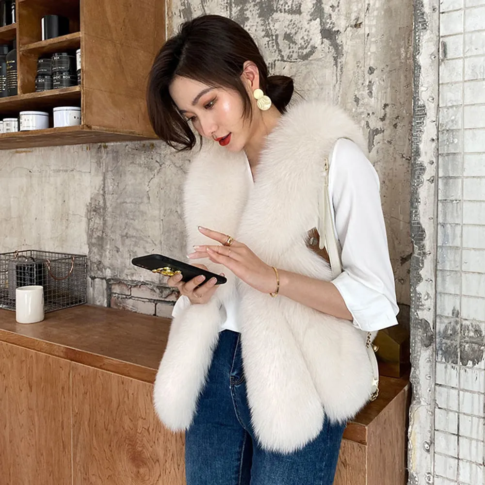 Winter Luxury Warm Women Real Fox Fur Gilets Sheepskin Fur Vest